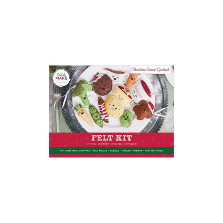 A felt kit package labeled 'Felt Kit' with a photo of Christmas dinner guest felt pieces on a plate