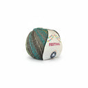 A ball of variegated yarn with teal, gray, and brown tones, wrapped with a white paper label that reads 'FESTIVAL' and shows the 'Cygnet Yarns' logo, on a plain white background.