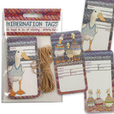 Hibernation tags with ducks and string, packaging displayed.