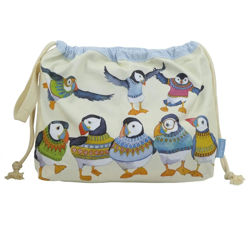 Emma Ball Woolly Puffins Drawstring Bag