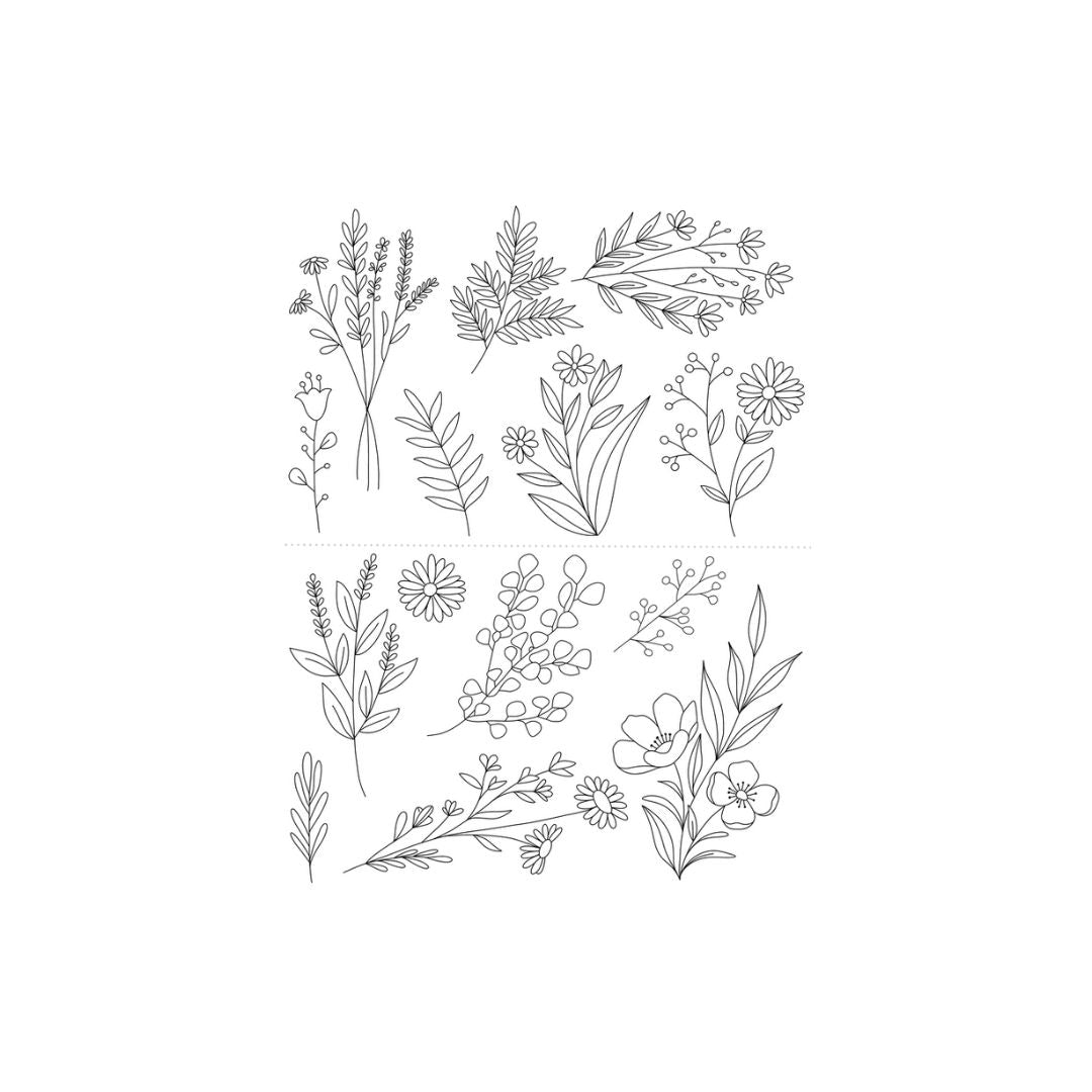 Floral Foliage Stick and Stitch Embroidery Patterns