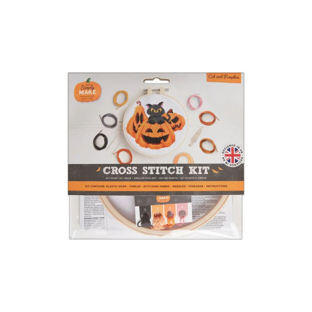 Halloween Pumpkin and Cat Cross Stitch Kit