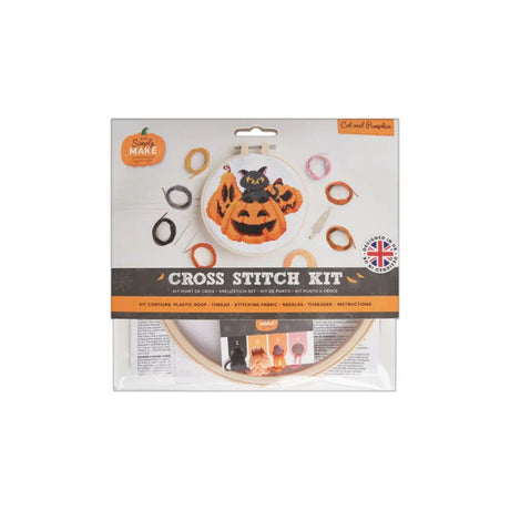 Halloween Pumpkin and Cat Cross Stitch Kit
