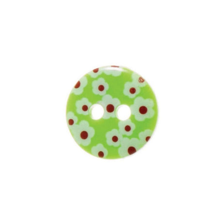 Hemline Floral Buttons Size 13 mm Green