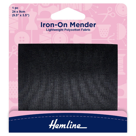 Hemline Iron on Polycotton Patch Black Size 24 x 9 cm