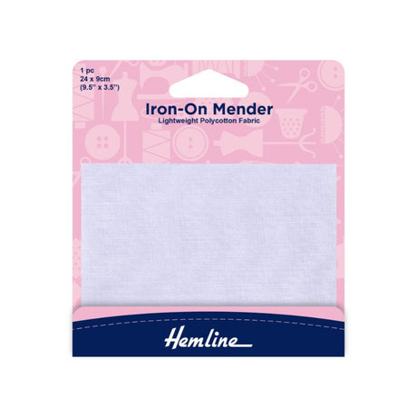 Hemline Iron on Poly Cotton Patch White Size 24 x 9 cm