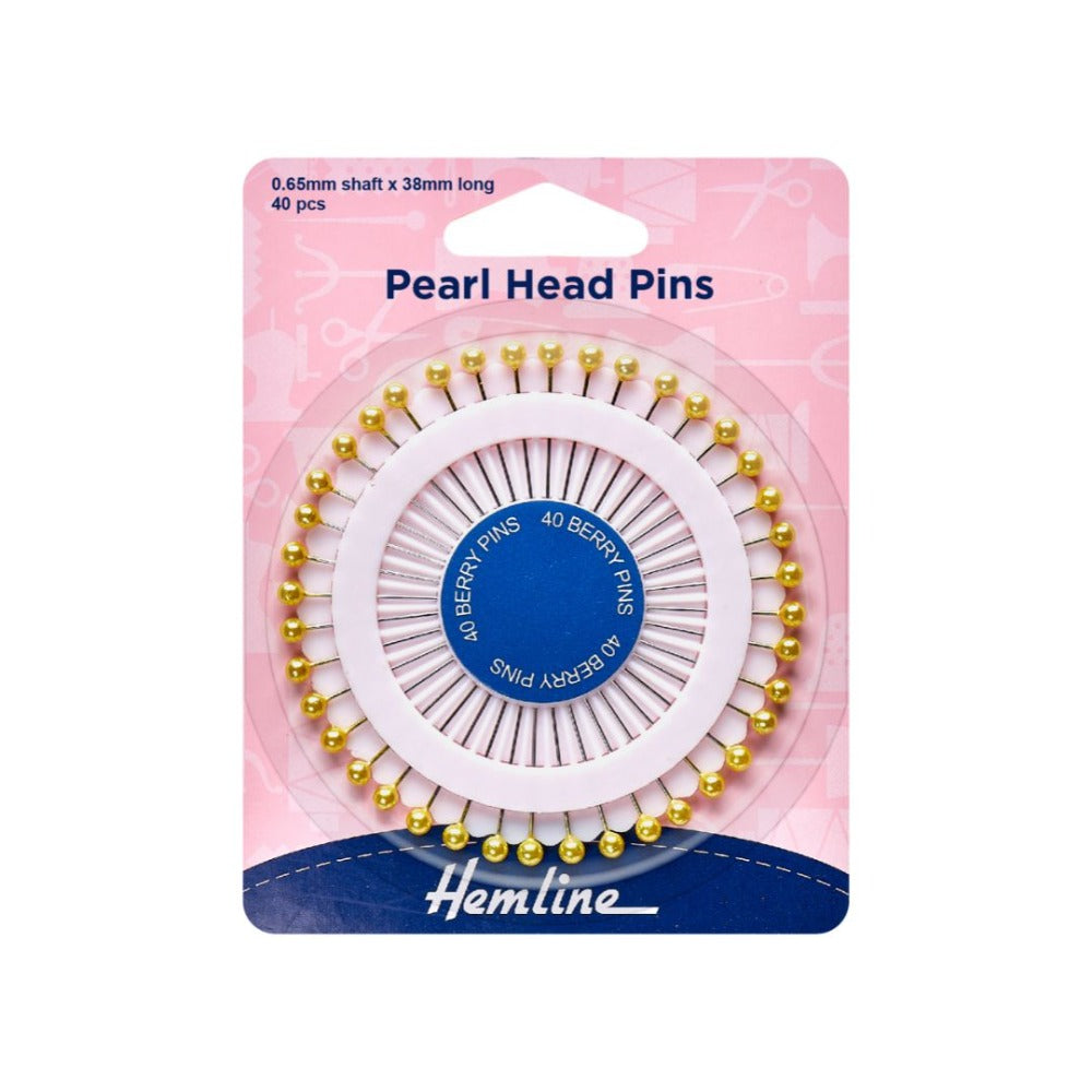Hemline Pearl Headed Pins Gold Pack of 40