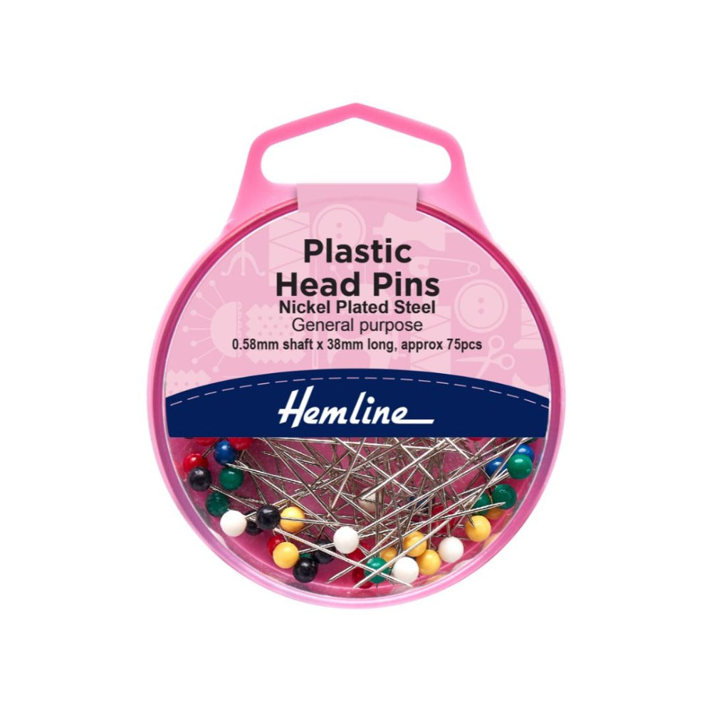 Hemline Plastic Headed Pins Pack of 75