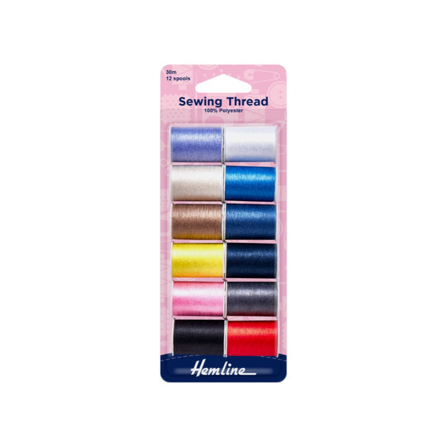 Hemline Sewing Thread Pack of 12 Colours