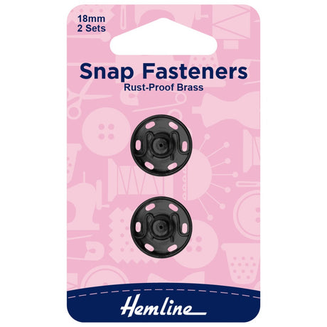 Hemline Snap Fasteners Black 18 mm