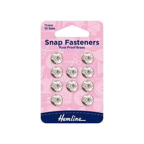 Hemline Snap Fasteners Silver 11 mm Pack of 10