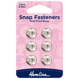 Hemline Snap Fasteners Silver 13 mm Pack of 6