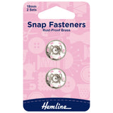 Hemline Snap Fasteners Silver 18 mm Pack of 2