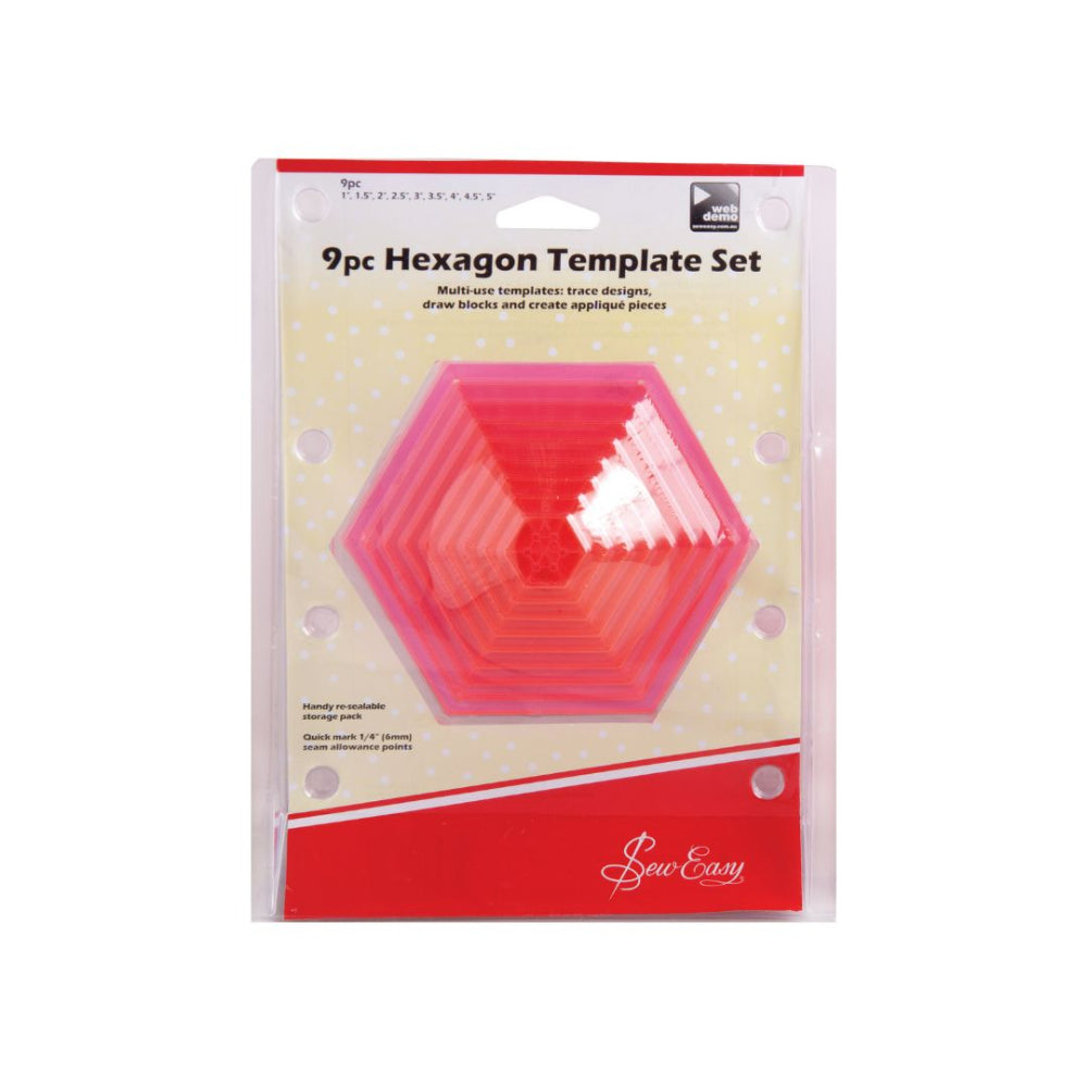 Hexagon Template for Patchwork Set of 9