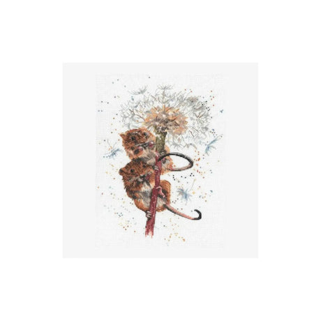 A square art print or canvas featuring a watercolor-style illustration of a brown mouse climbing a dandelion on a white background.