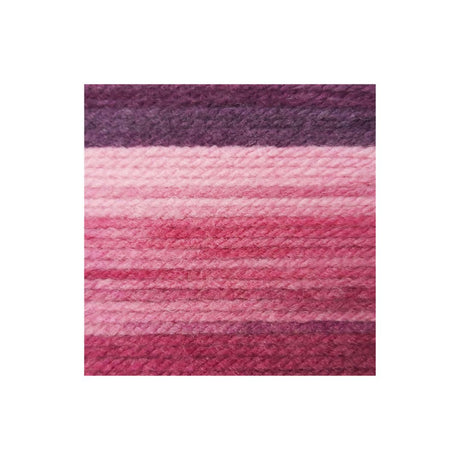 A square fabric or yarn swatch with horizontal stripes in shades of purple and pink, centered on a plain white background.