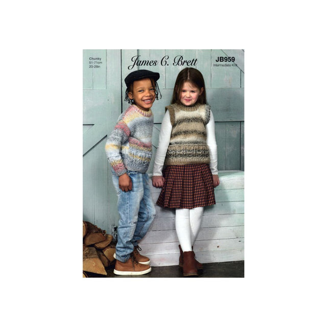 James C Brett Kids Chunky Sweater and Slipover Knitting Pattern JB959