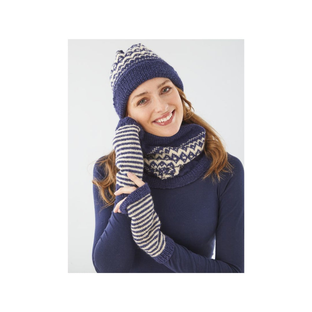 King Cole 4 Ply Hat, Cowl and Wristwarmers Knitting Pattern 6334