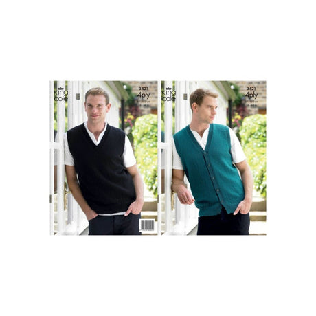 King Cole Mens 4 Ply Waistcoat and Top Knitting Pattern 3421