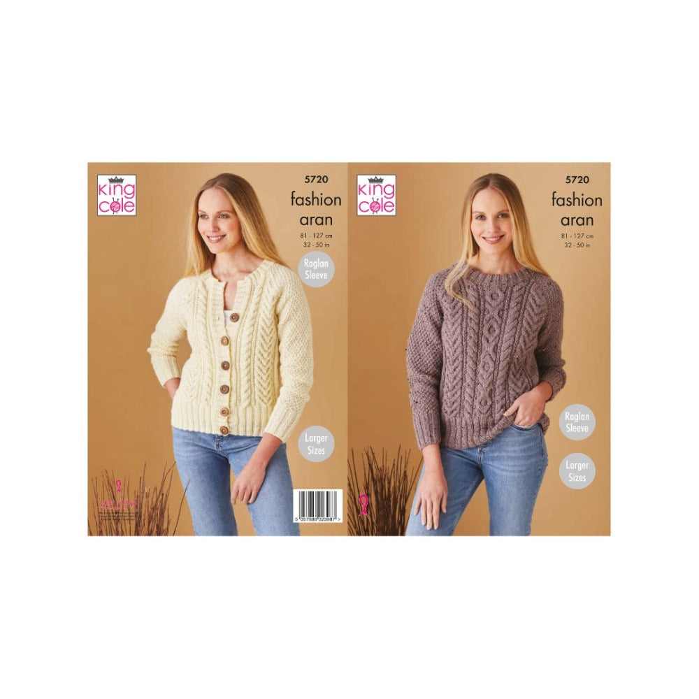King Cole Ladies Aran Sweater and Cardigan Knitting Pattern 5720