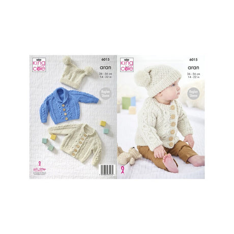 King Cole Baby Aran Cardigan and Hat Knitting Pattern 6015