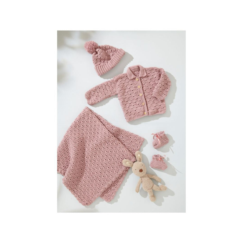King Cole Baby Crochet Cardigan, Hat, Blanket and Booties Pattern 6587