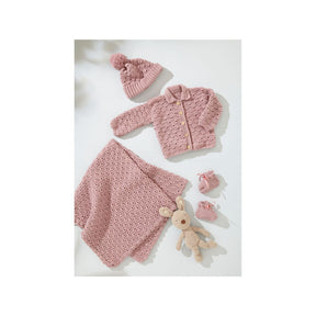 King Cole Baby Crochet Cardigan, Hat, Blanket and Booties Pattern 6587