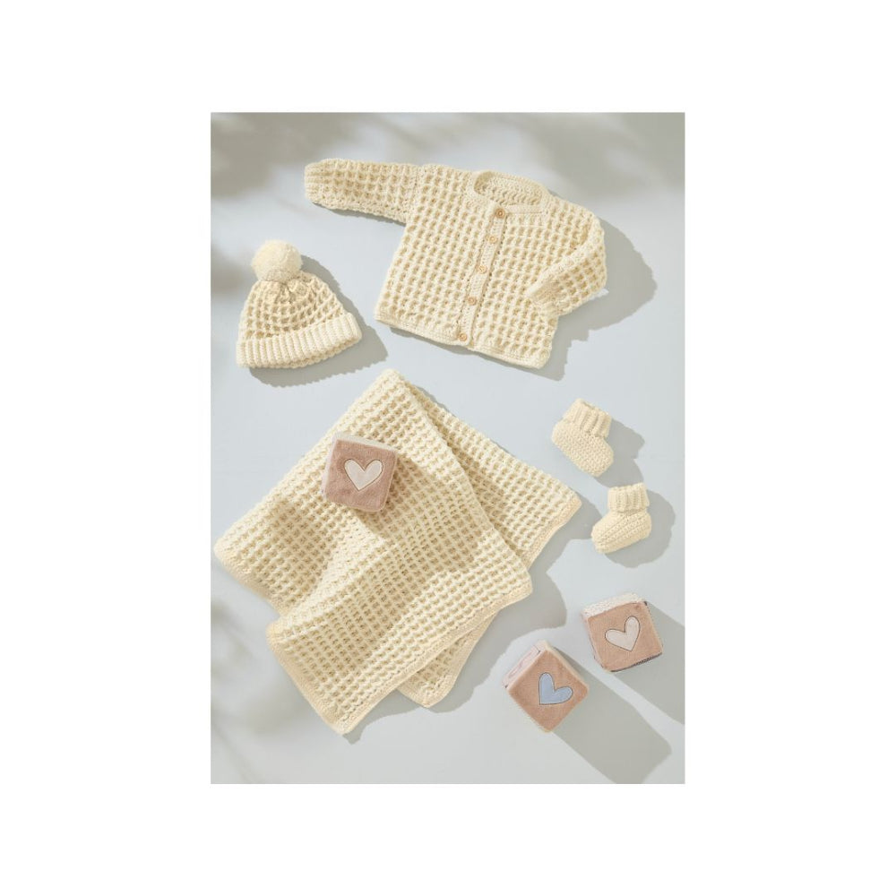 King Cole Baby Crochet Blanket, Hat, Cardigan and Booties Pattern 6588