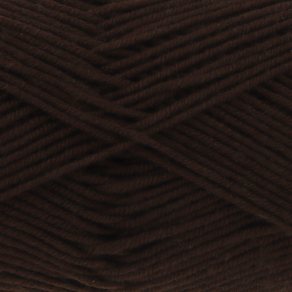 A close-up of dark brown yarn strands arranged in a crisscross pattern, showing the texture and colour of the fibre
