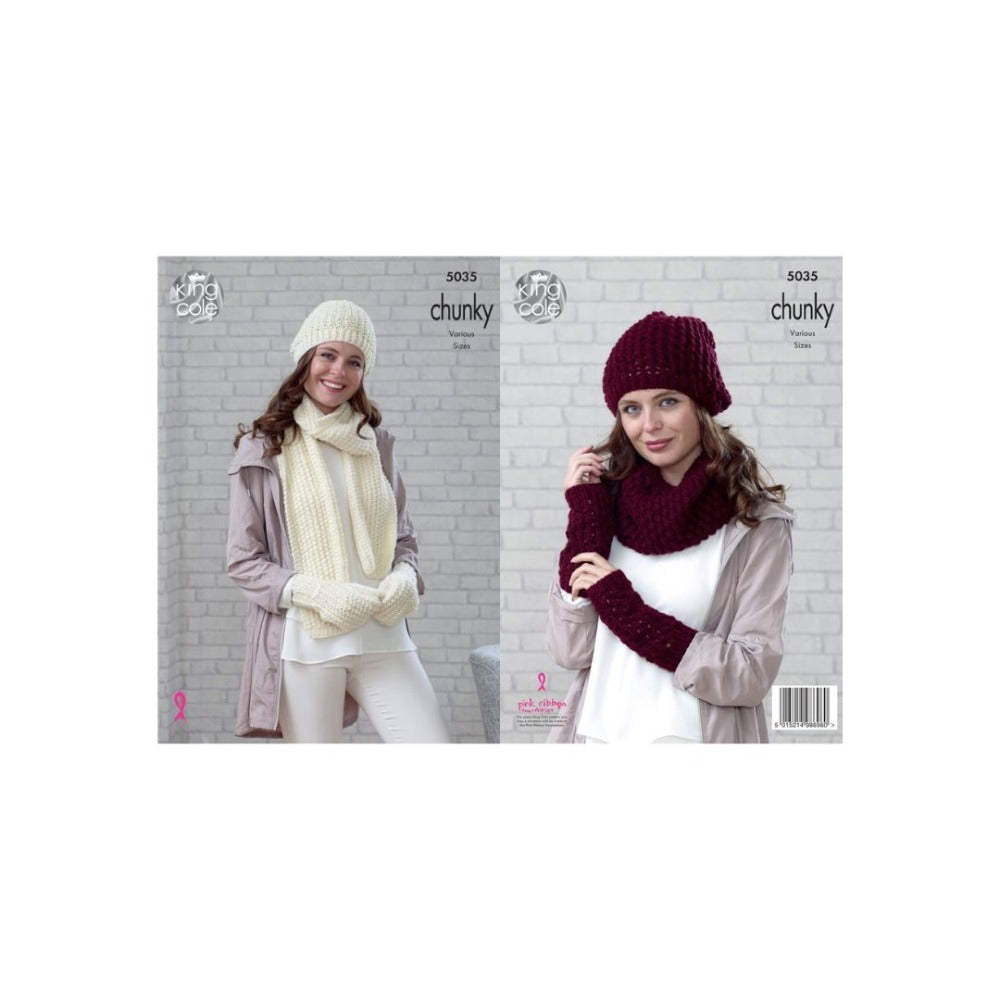 King Cole Chunky Accessory Knitting Pattern 5035