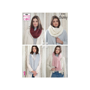 King Cole Chunky Snood and Scarf Knitting Pattern 5184