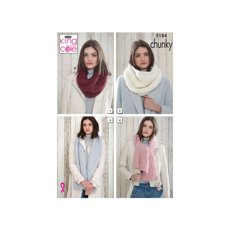 King Cole Chunky Snood and Scarf Knitting Pattern 5184
