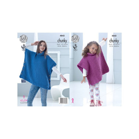 King Cole Chunky Poncho Knitting Pattern 4842