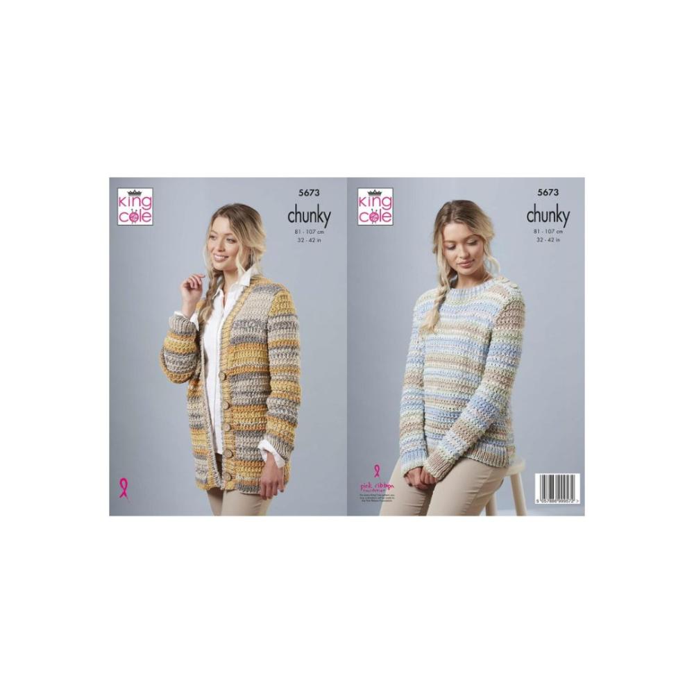 King Cole Chunky Cardigan and Sweater Knitting Pattern 5673