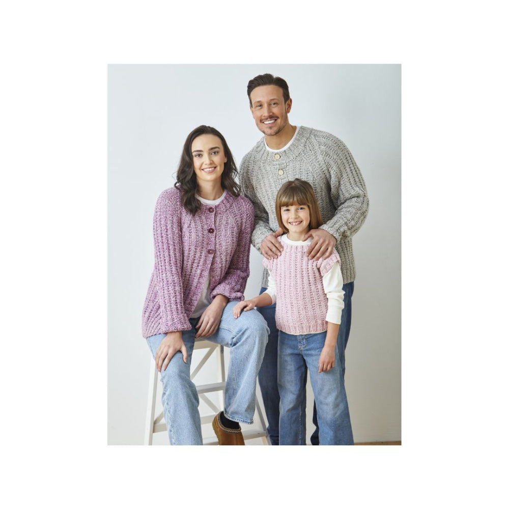 King Cole Chunky Sweater, Cardigan and Top Knitting Pattern 6375 for Kids and Adults