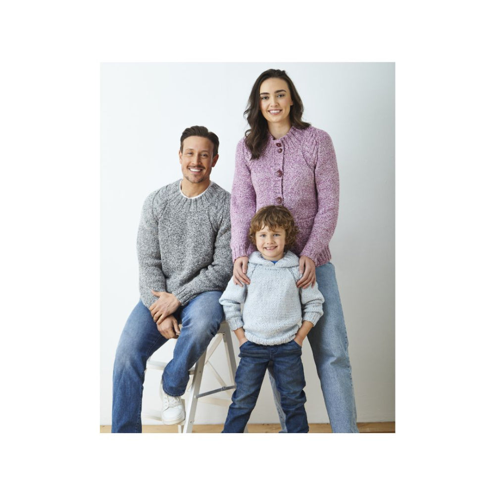 King Cole Chunky Sweater, Hoodie and Cardigan Knitting Pattern 6374 for Kids and Adults