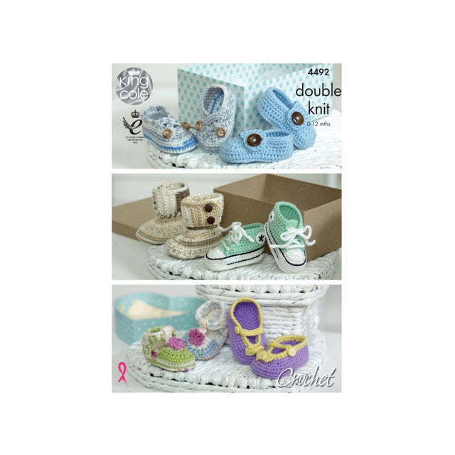 King Cole Baby Crochet Shoes Pattern 4492