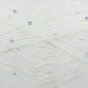 White yarn with scattered iridescent sequins, shown in a close-up texture view.