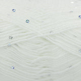 White yarn with scattered iridescent sequins, shown in a close-up texture view.