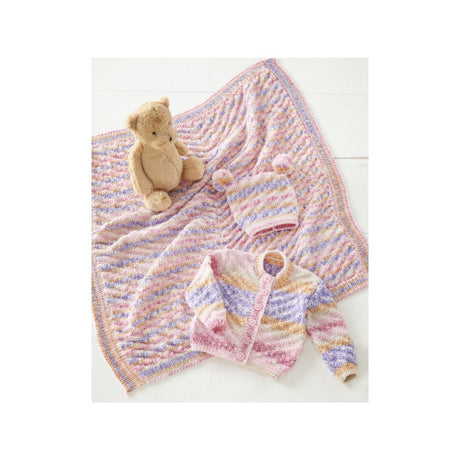 King Cole DK Baby Blanket, Cardigan and Hat Knitting Pattern 6459