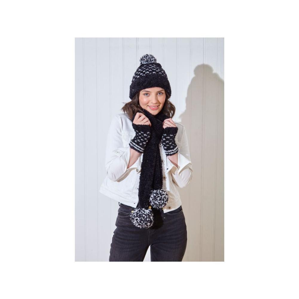 King Cole Hat, Scarf and Wristwarmers Knitting Pattern 6056
