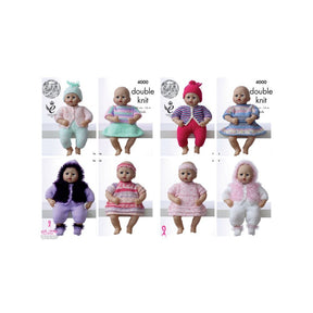 King Cole Doll Clothes Knitting Pattern 4000