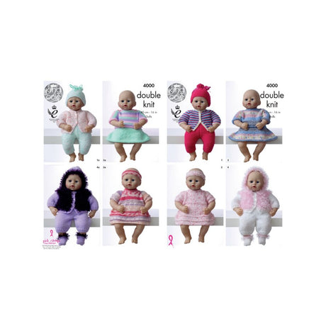 King Cole Doll Clothes Knitting Pattern 4000