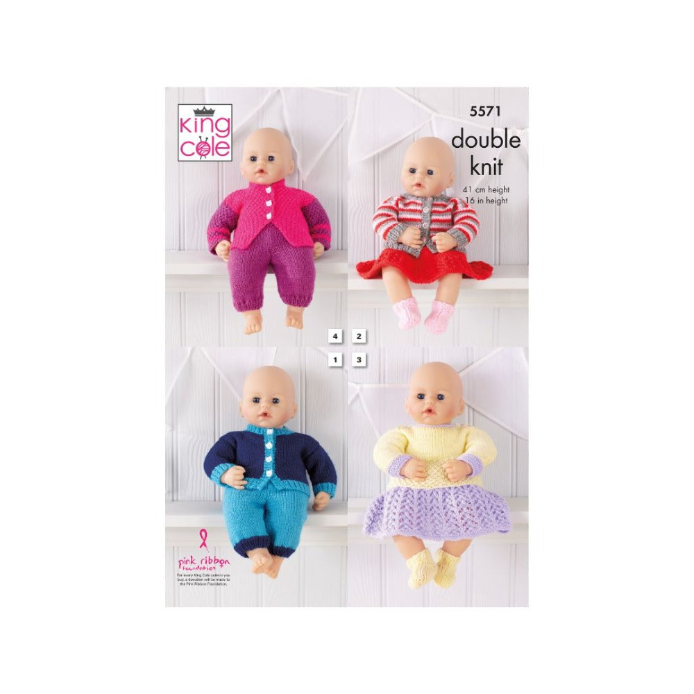 King Cole Doll Clothes Knitting Pattern 5571