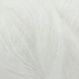A close-up texture shot of fluffy white yarn showing soft fibres and subtle shadows.
