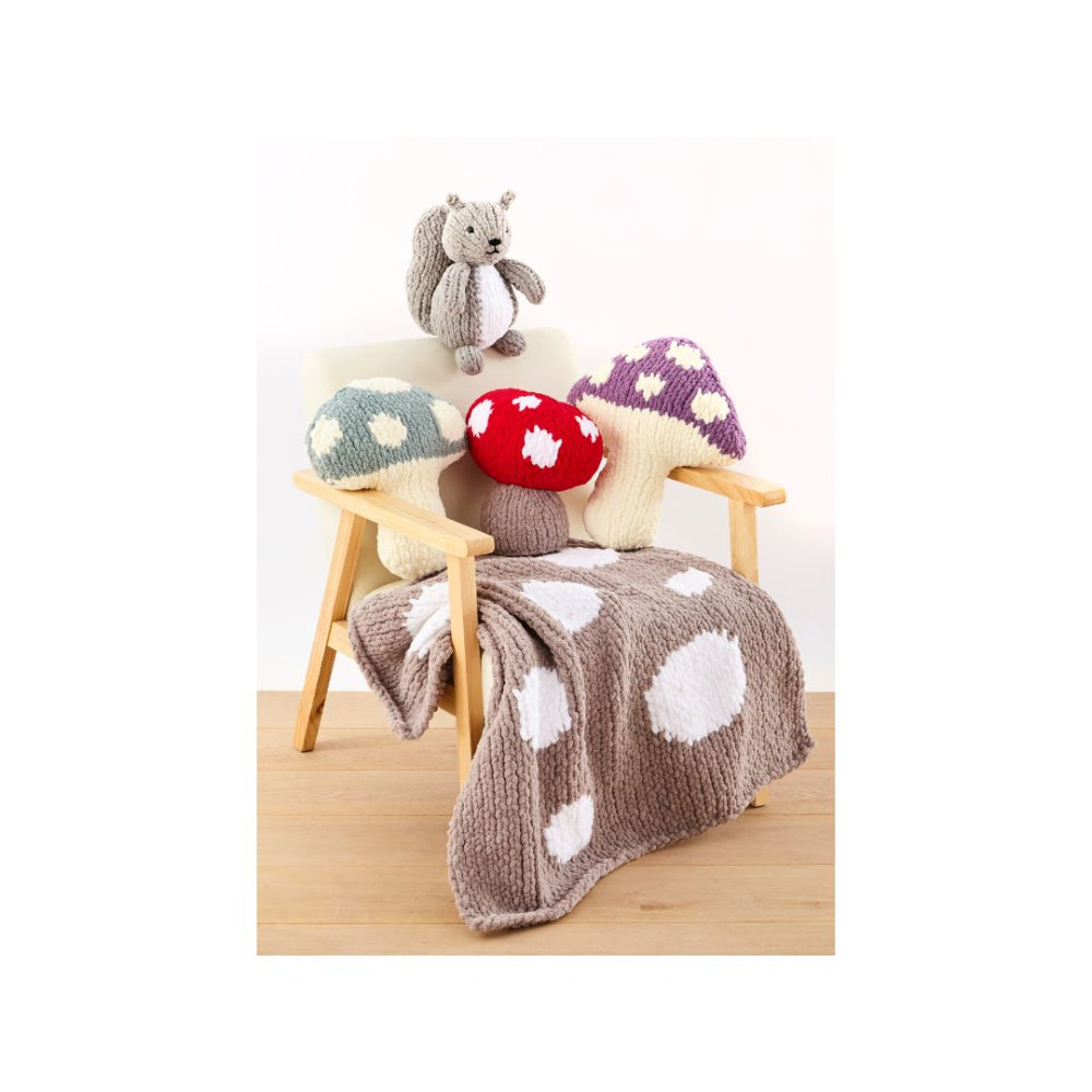 King Cole Jumbo Toastie Knitting Pattern 6388 Toadstool Cushions and Blanket