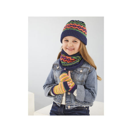King Cole Kids 4 Ply Hat, Cowl and Wrist Warmers Knitting Pattern 6334
