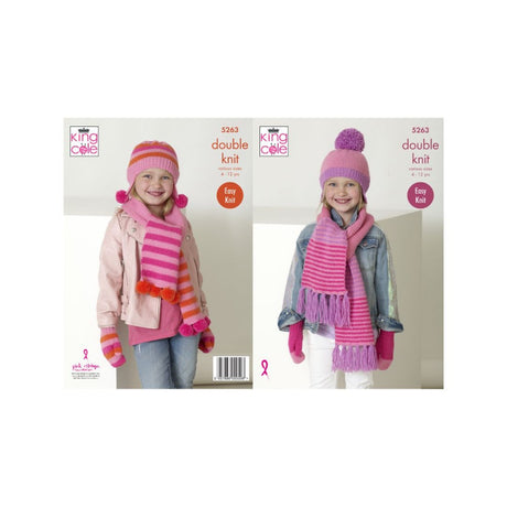 King Cole Kids Hat, Scarf and Mittens Knitting Pattern 5263