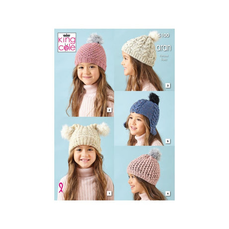 King Cole Kids Aran Hat Knitting Pattern 5100