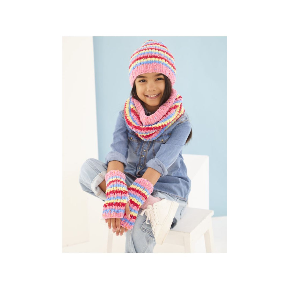 King Cole Kids Chunky Hat, Snood and Mitts Knitting Pattern 6250